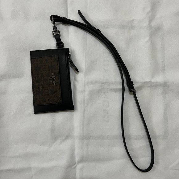 Men's Bally "babeel" Logo Leather Card Case Black/brown - Picture 1 of 3